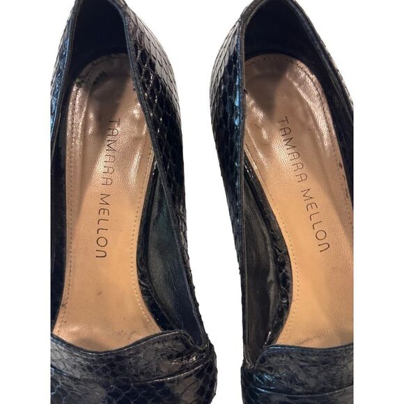 Tamara Mellon Black Embossed Leather Block Heel Loafers Size 36 Made in Italy - Picture 4 of 9